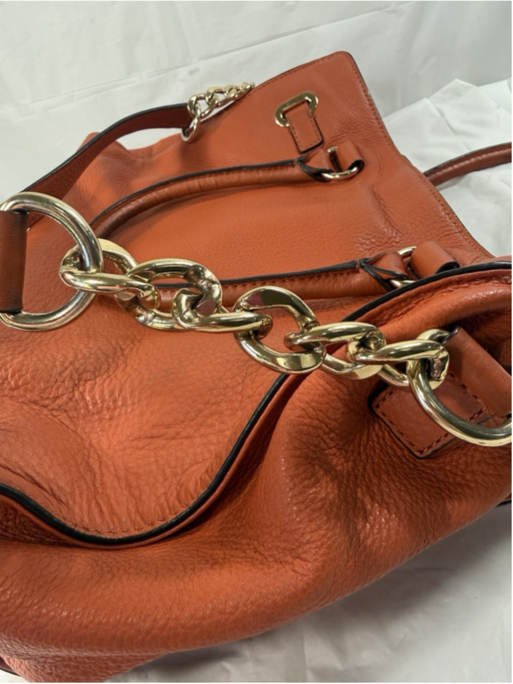 MICHAEL Michael Kors Hamilton Large EW Chain Strap Satchel in Orange - Picture 13 of 15